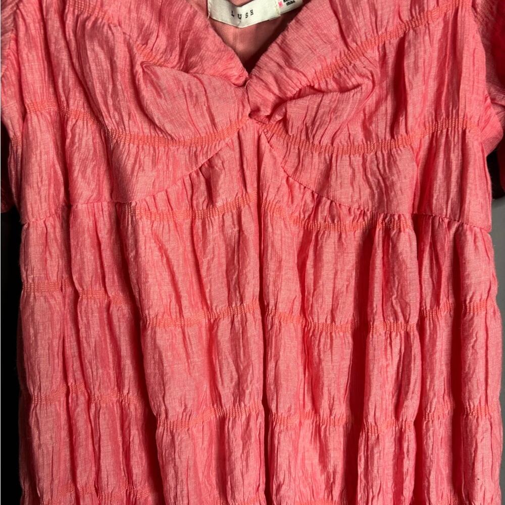 Lush Pink Short Puff Sleeve Maxi Dress Sweetheart Neckline Size Medium - Picture 3 of 7